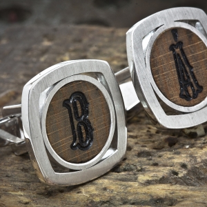 Manžetne od belog zlata sa drvenim umetkom i monogramom